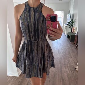 Ecote Backless Dress in Blue and Tan